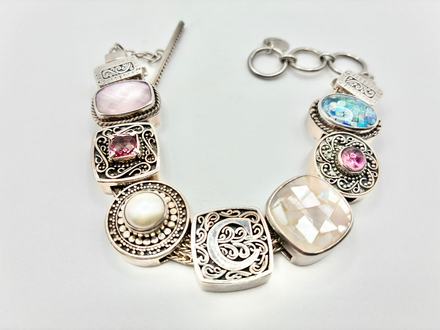 Lori Bonn 925 Sterling Silver Multi-Stone Toggle Bracelet — up to 8"
