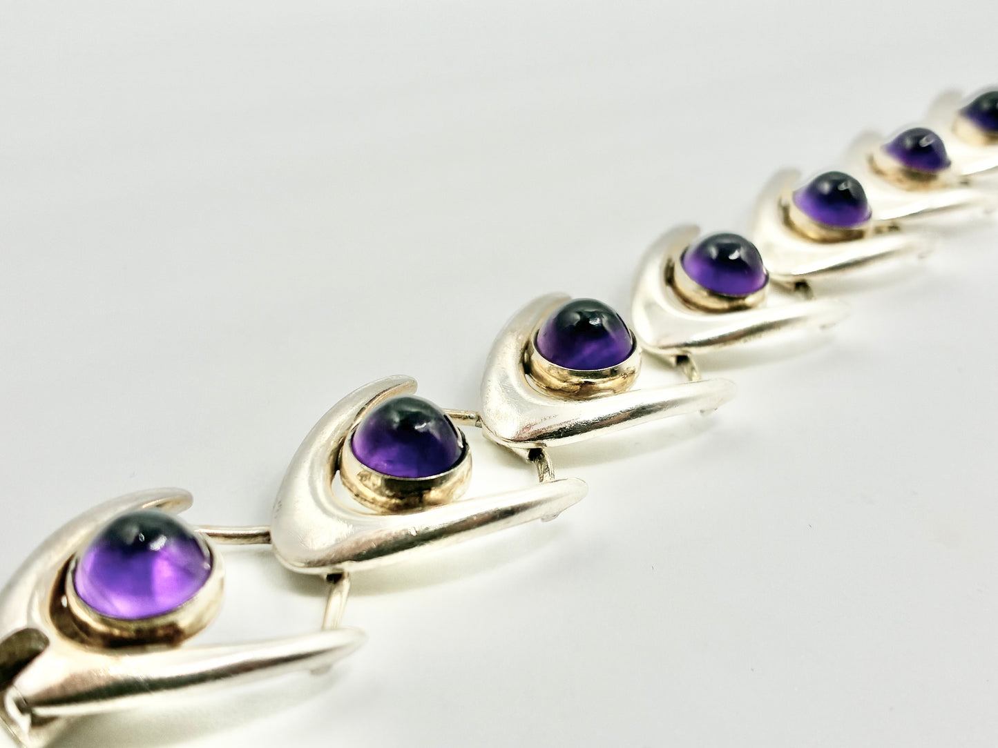 Danish Modern Arne Johansen Sterling & Amethyst “Boomerang” Bracelet – 7.5"
