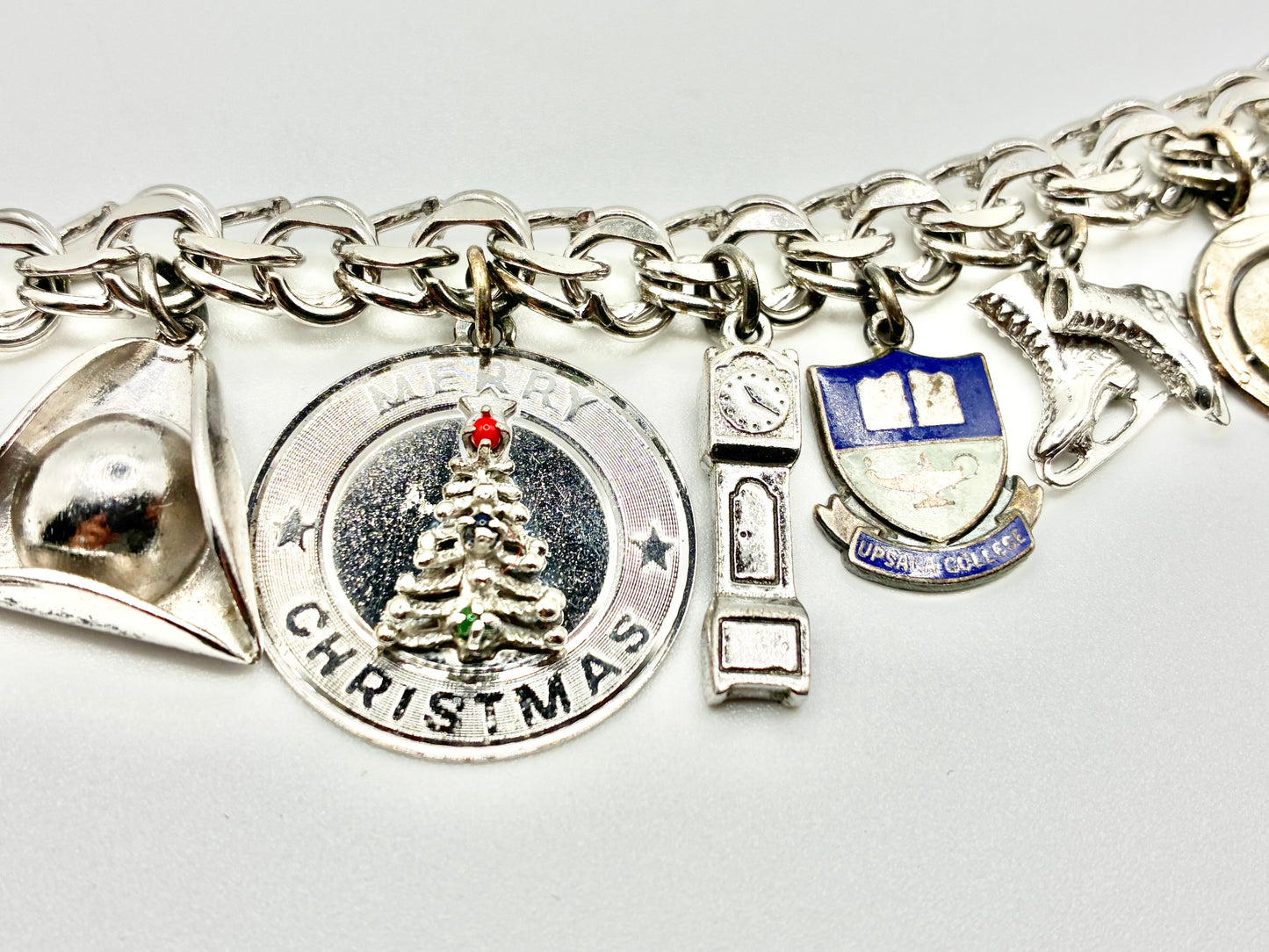 Sterling Silver Charm Bracelet — 6.5" with 13 Sterling Charms