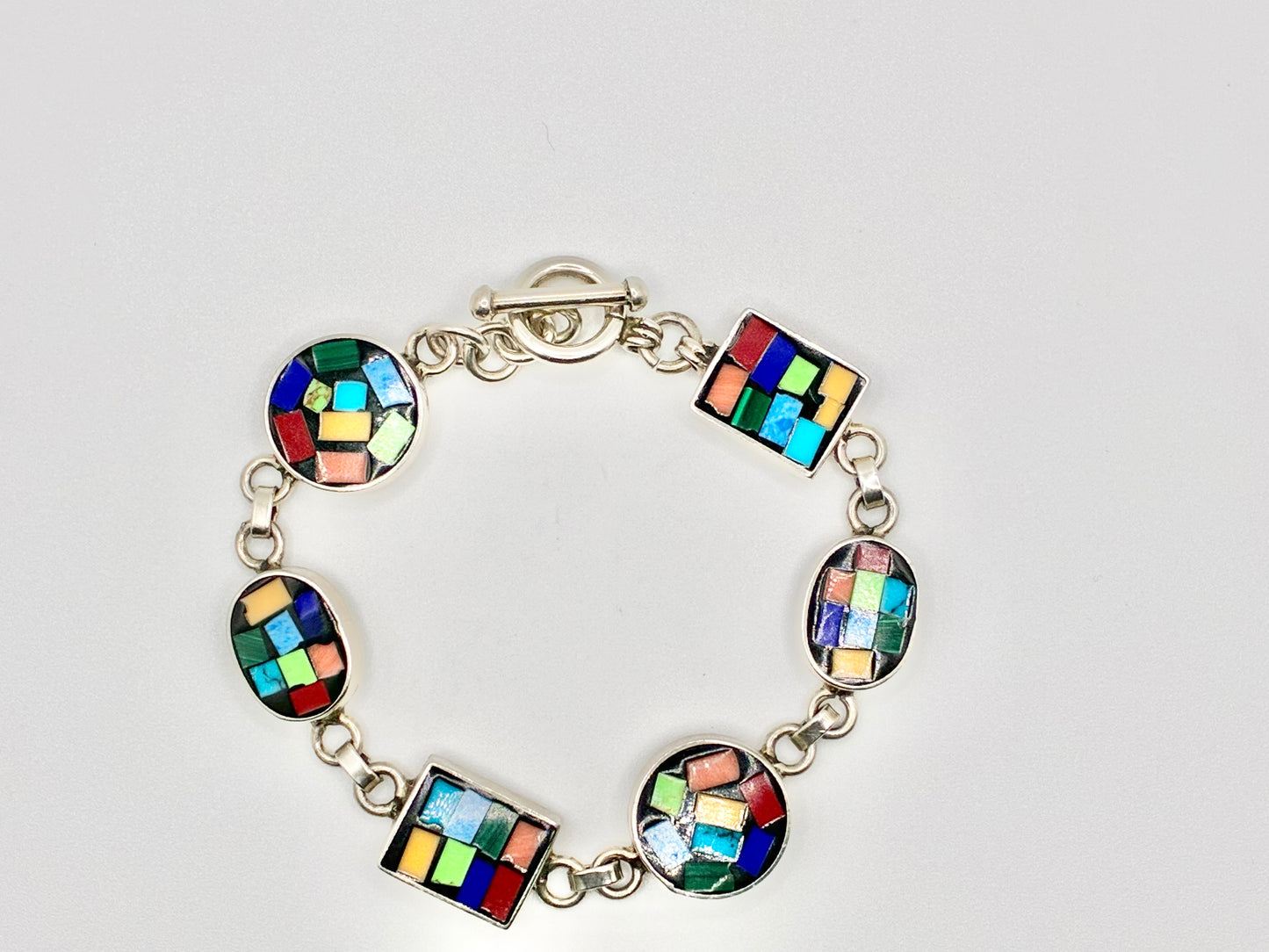 Sterling Silver Mosaic Inlay Bracelet – 8”