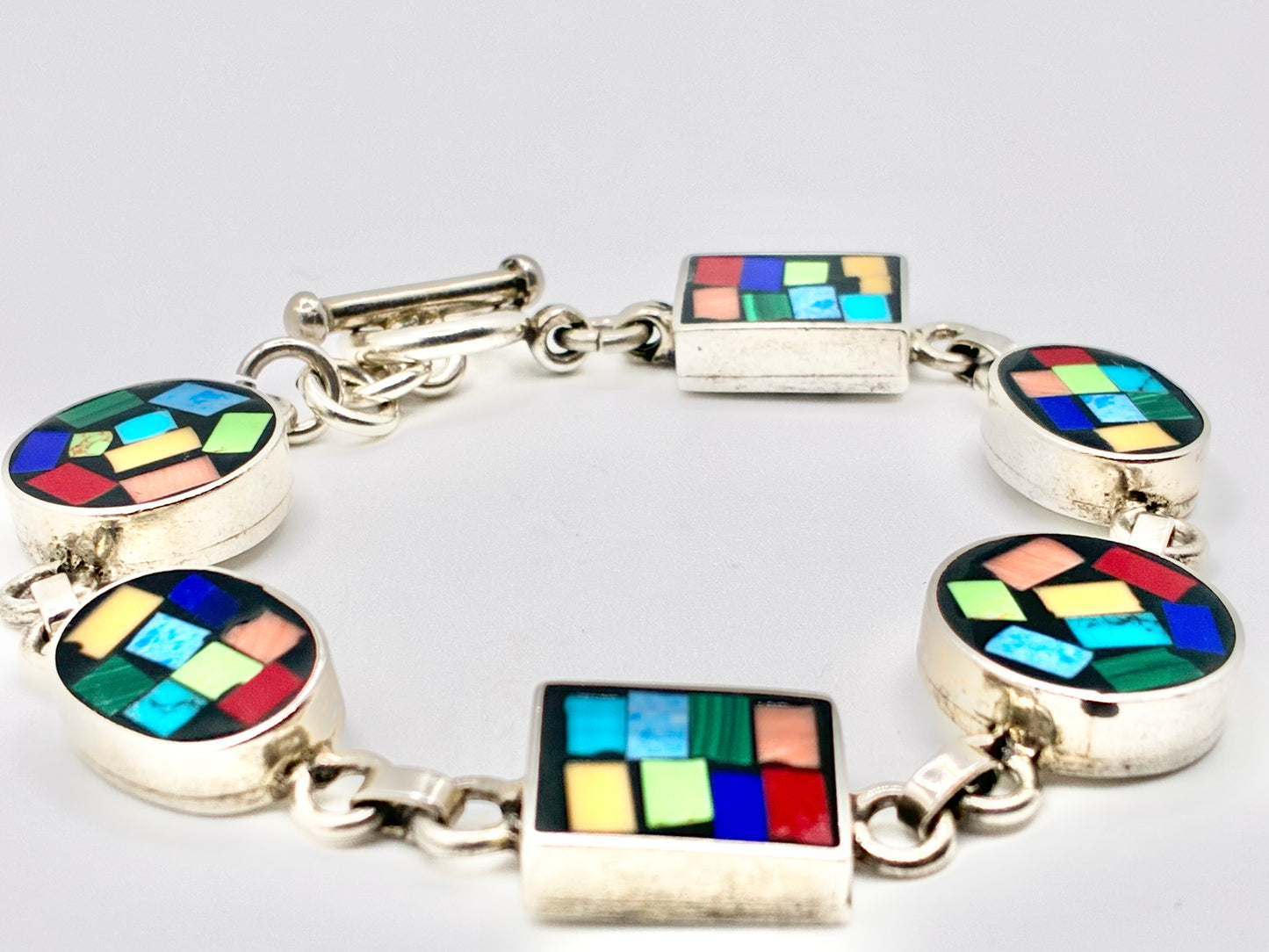 Sterling Silver Mosaic Inlay Bracelet – 8”