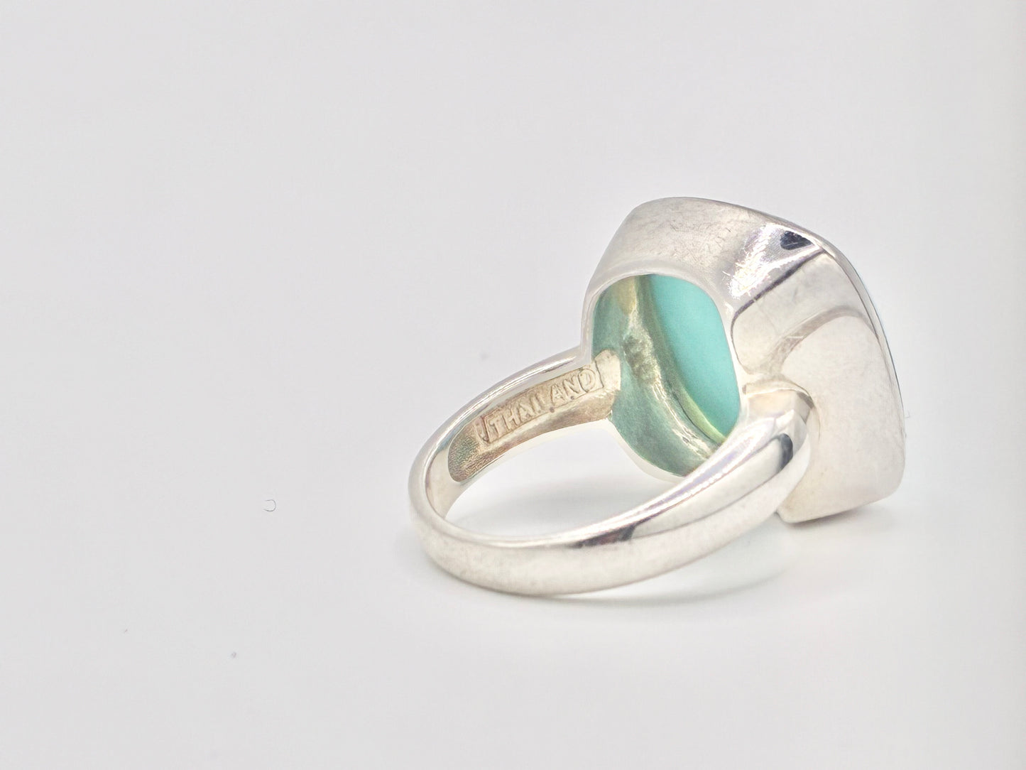Large Turquoise-Color Cabochon Ring in 925 Sterling Silver - Size 7
