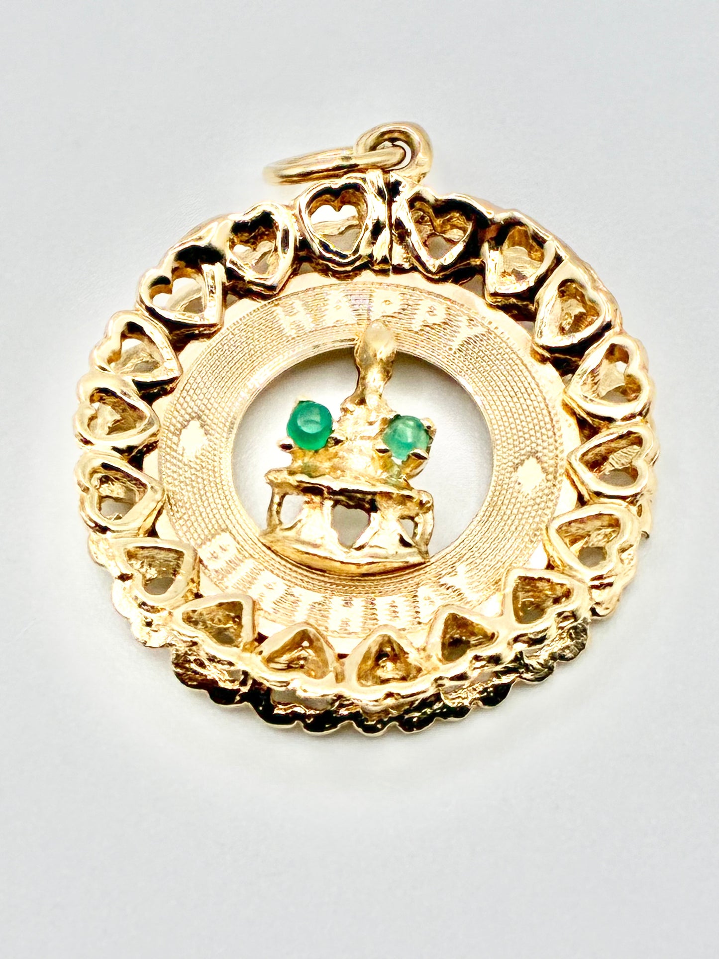 14K Yellow Gold “Happy Birthday” Heart-Frame Charm — 1"