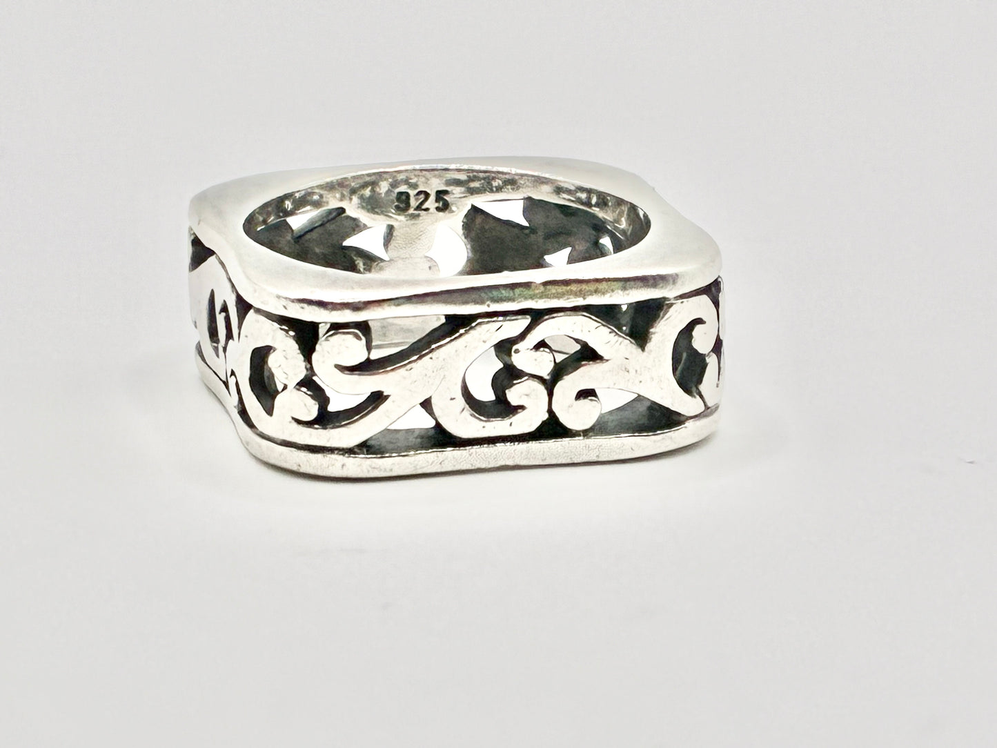 Brighton 925 Sterling Soft-Square Filigree Scroll Band Ring, Size 5