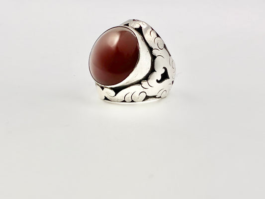 Sterling Silver Ring with Brown Cabochon – Size 7