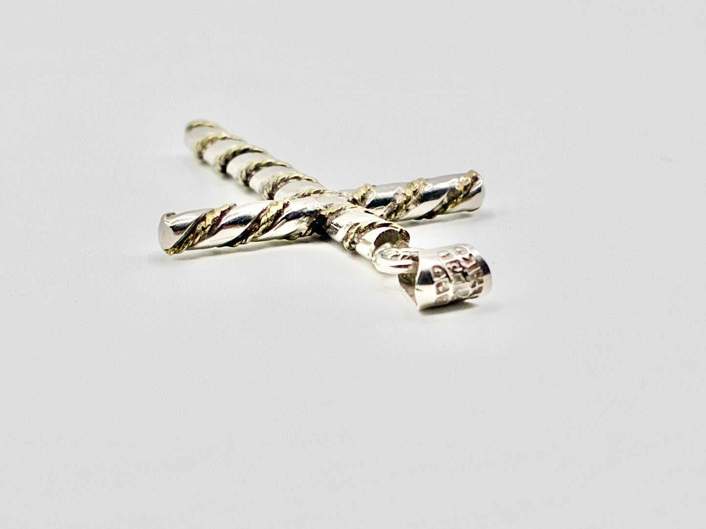 Mexico 925 Sterling Silver Cross Pendant – Twisted Rope Bars, Gold-Tone Accents