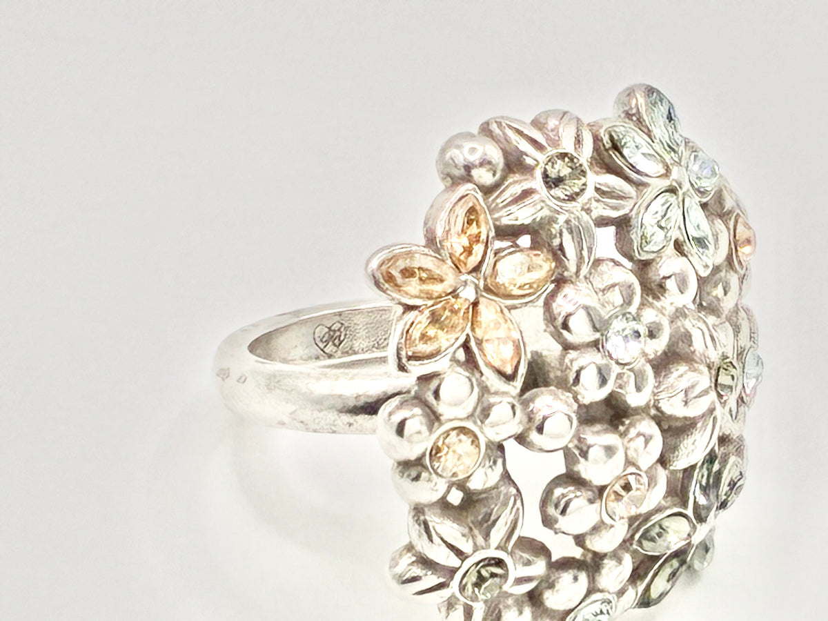 Brighton Multicolor Crystal Floral Bouquet Statement Ring - Size 8