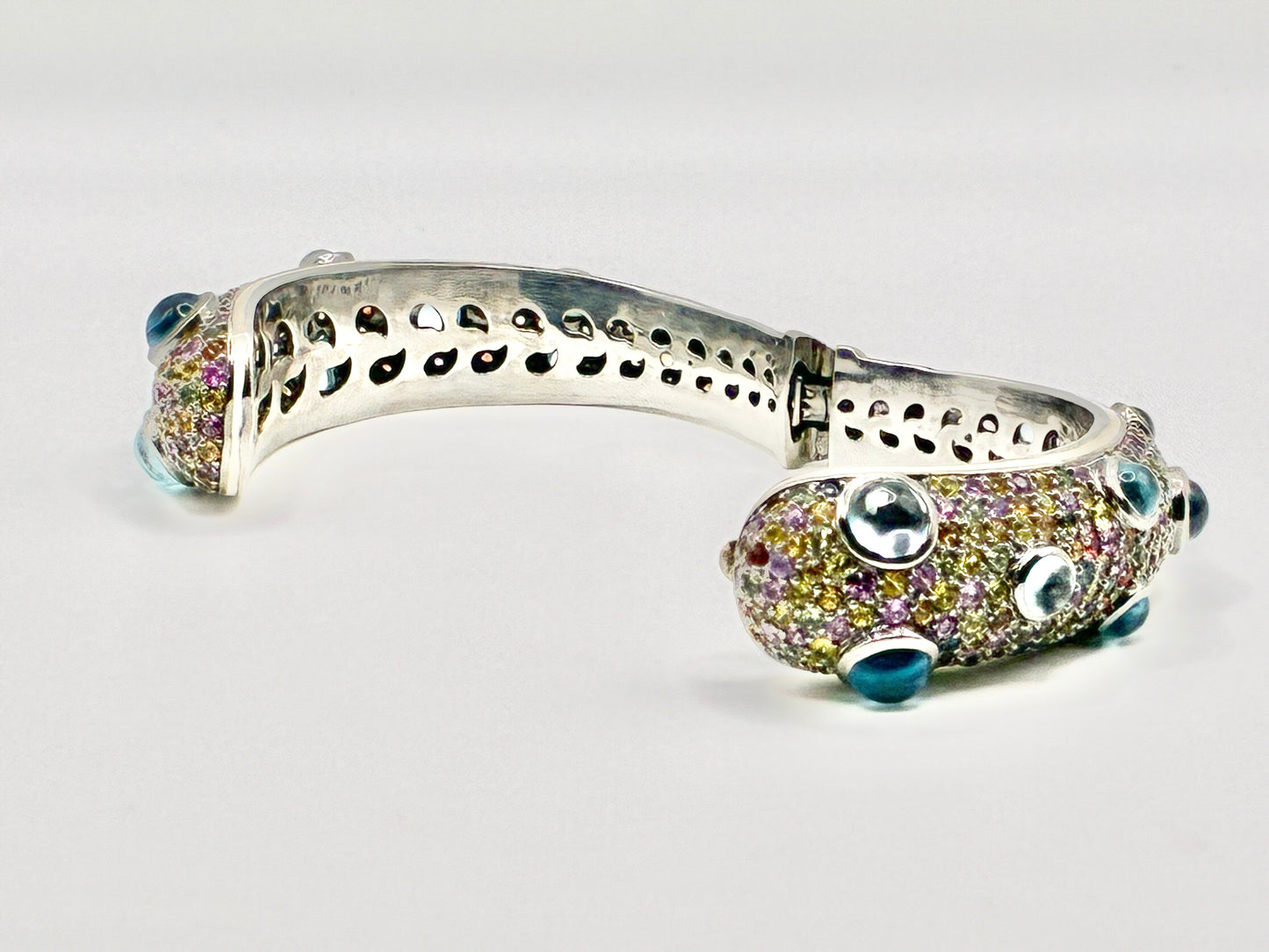 R. Linar Sterling Silver Multicolor Pavé & Blue Cabochon Hinged Bangle