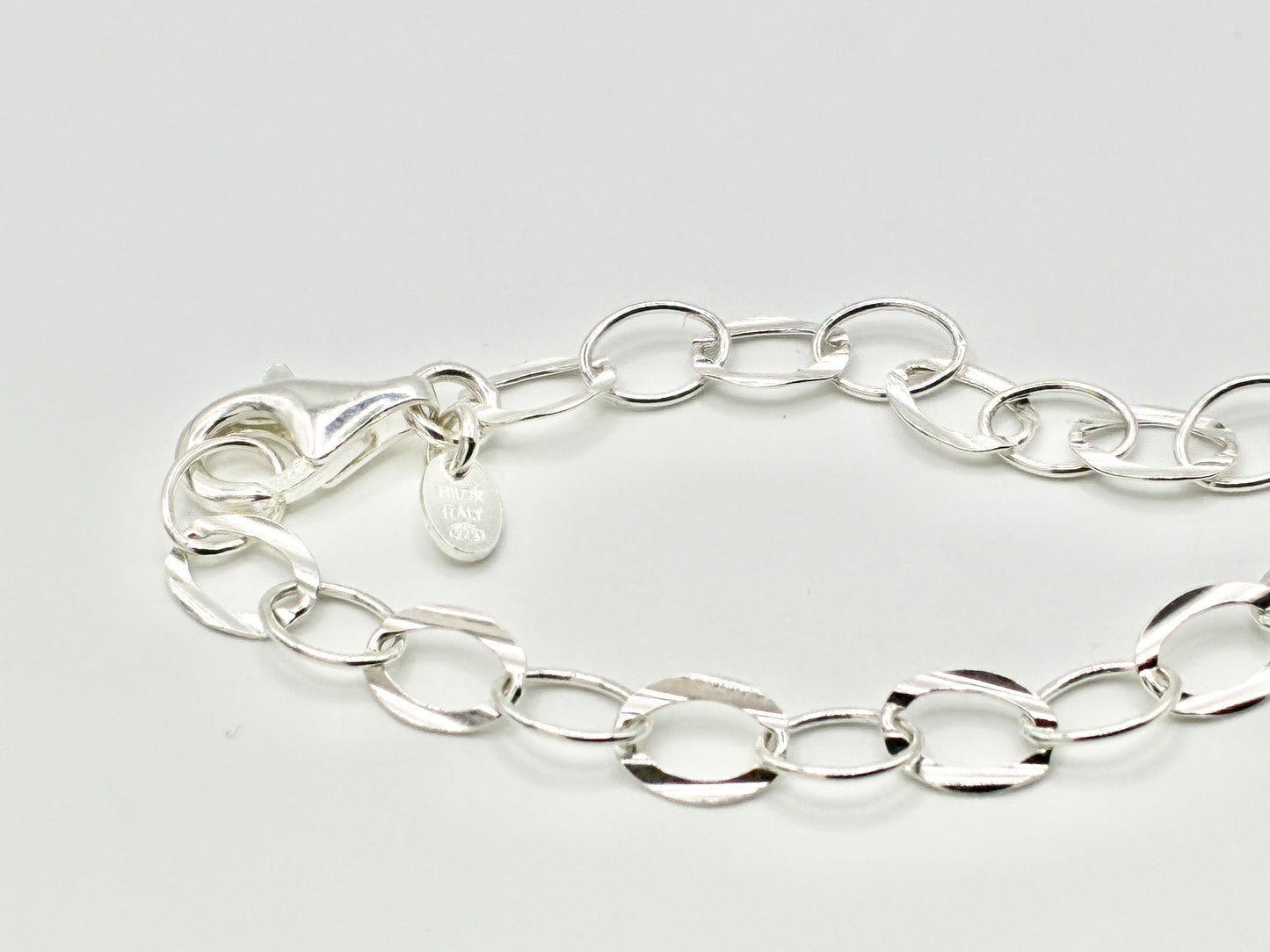Milor Italy 925 Sterling Silver Textured Oval Link Statement Necklace 18"