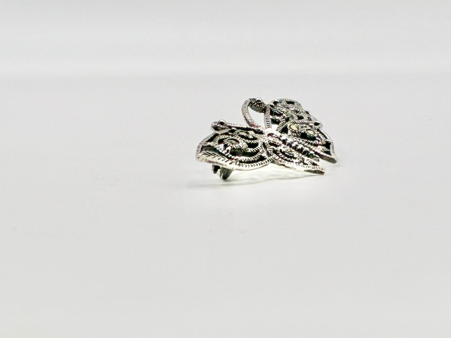 Sterling Silver Butterfly Brooch – Openwork Filigree with Marcasite Detail