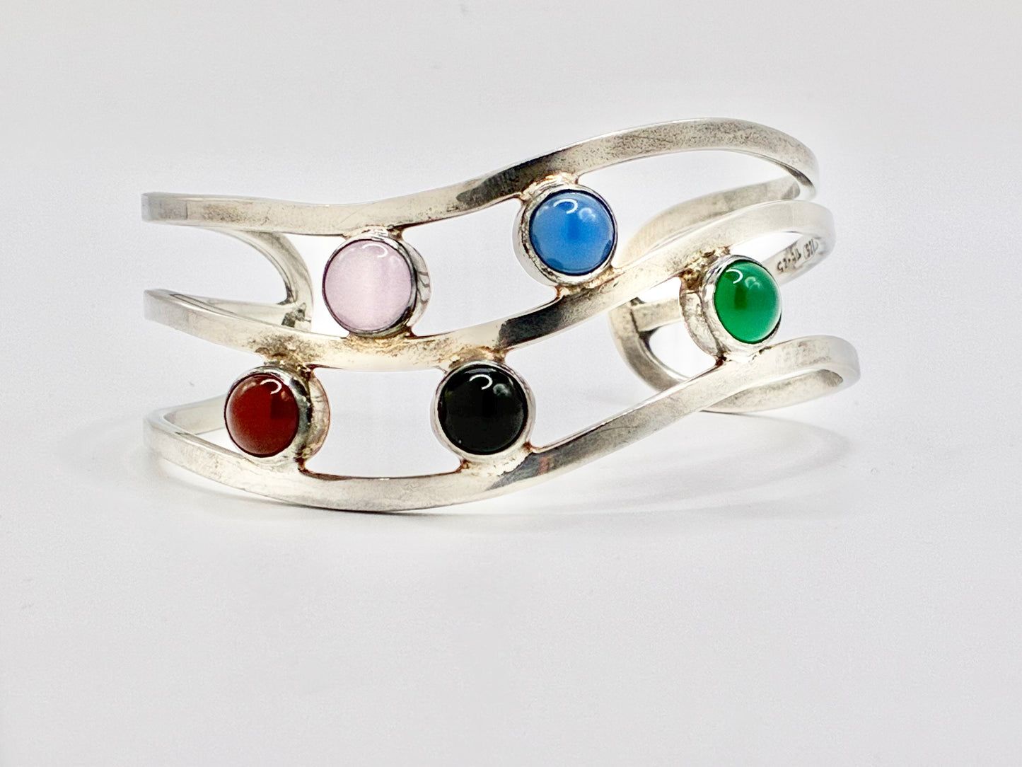 Mexican Sterling Silver Multicolor Cuff Bracelet