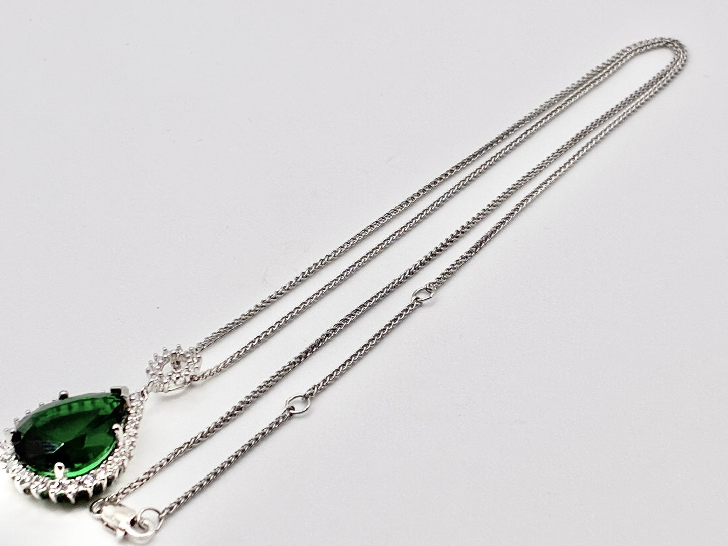 Stauer Sterling Silver Green Teardrop Halo Pendant Necklace - 20"