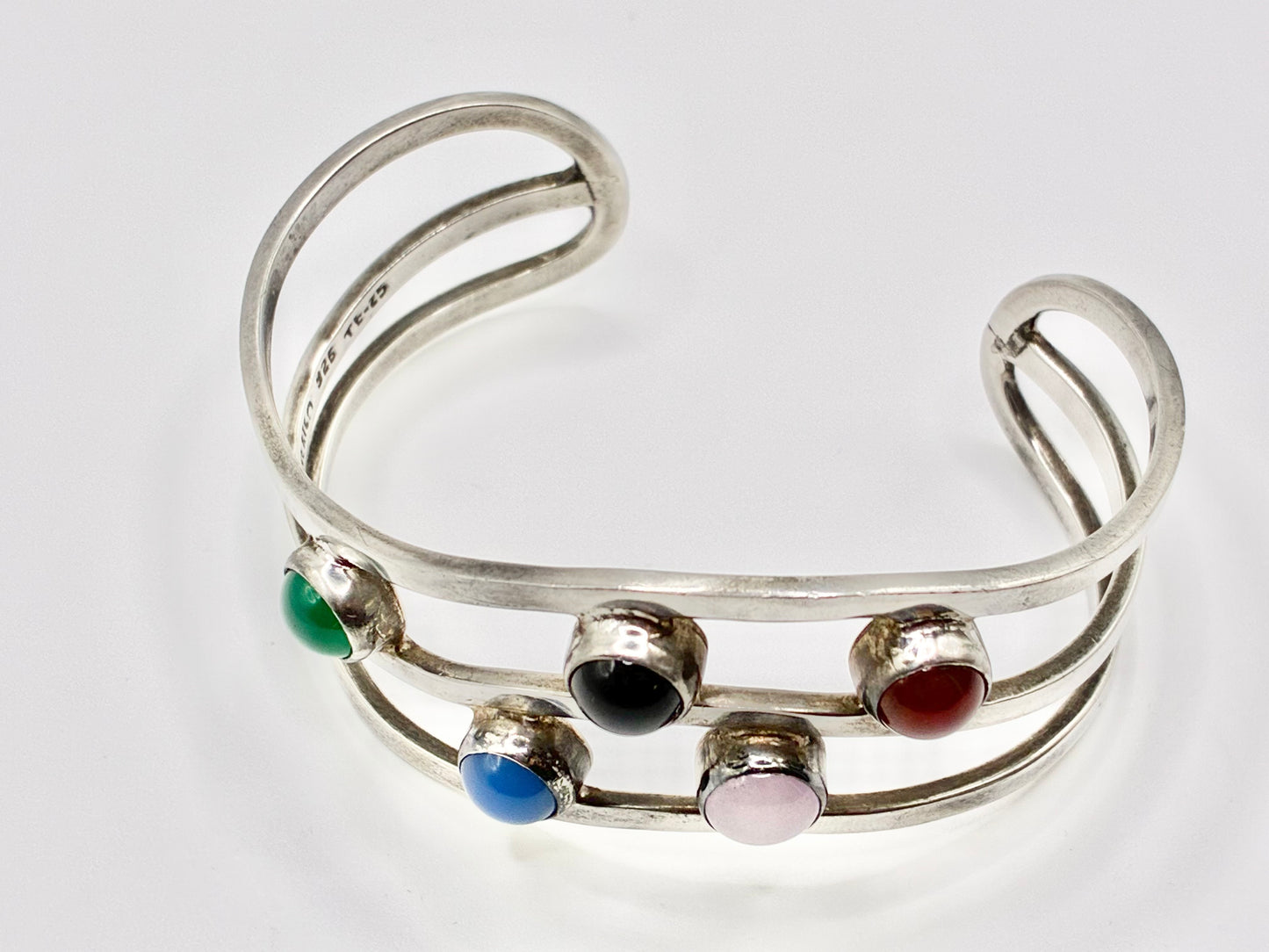 Mexican Sterling Silver Multicolor Cuff Bracelet