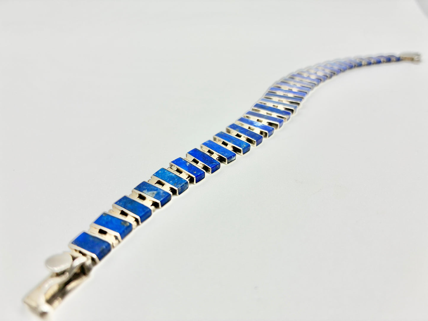 Chile 950 Silver Blue Inlay Panel Bracelet – 7.5"