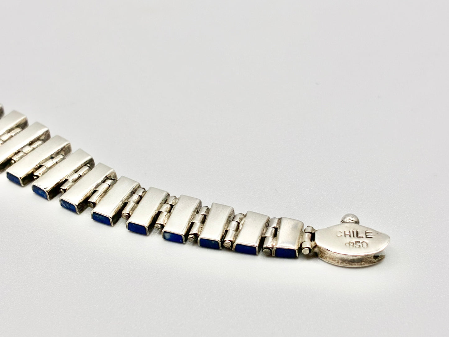 Chile 950 Silver Blue Inlay Panel Bracelet – 7.5"