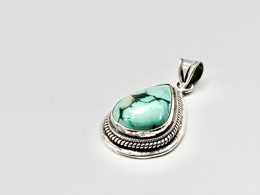 Large Sterling Silver Turquoise Teardrop Pendant