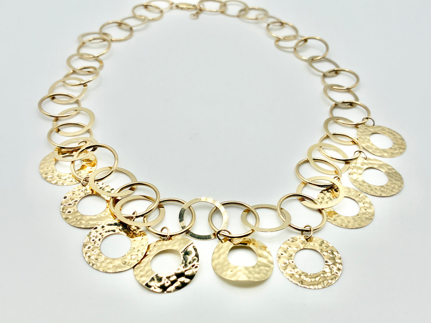 14K Yellow Gold Hammered Disc & Link Necklace — 17.5"
