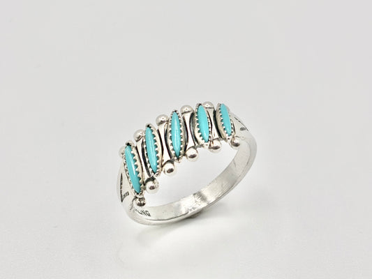 Zuni Sterling Silver Turquoise Petit-Point Ring — Size 8.5