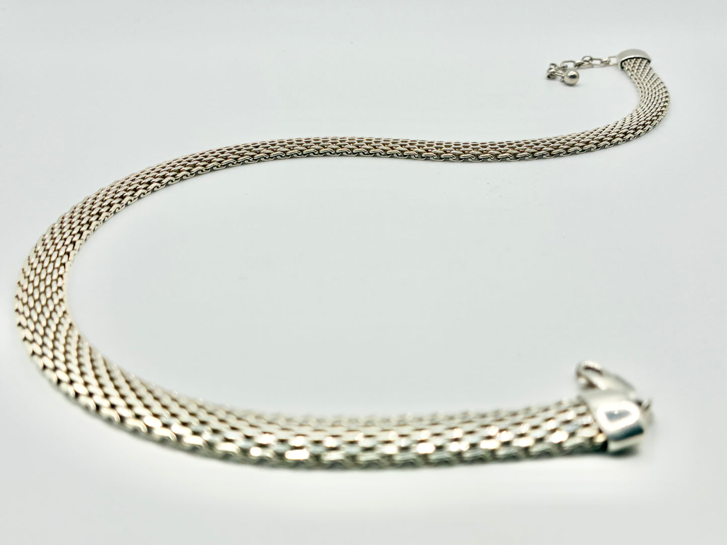 Sterling Silver Mesh Collar Necklace 15-18"