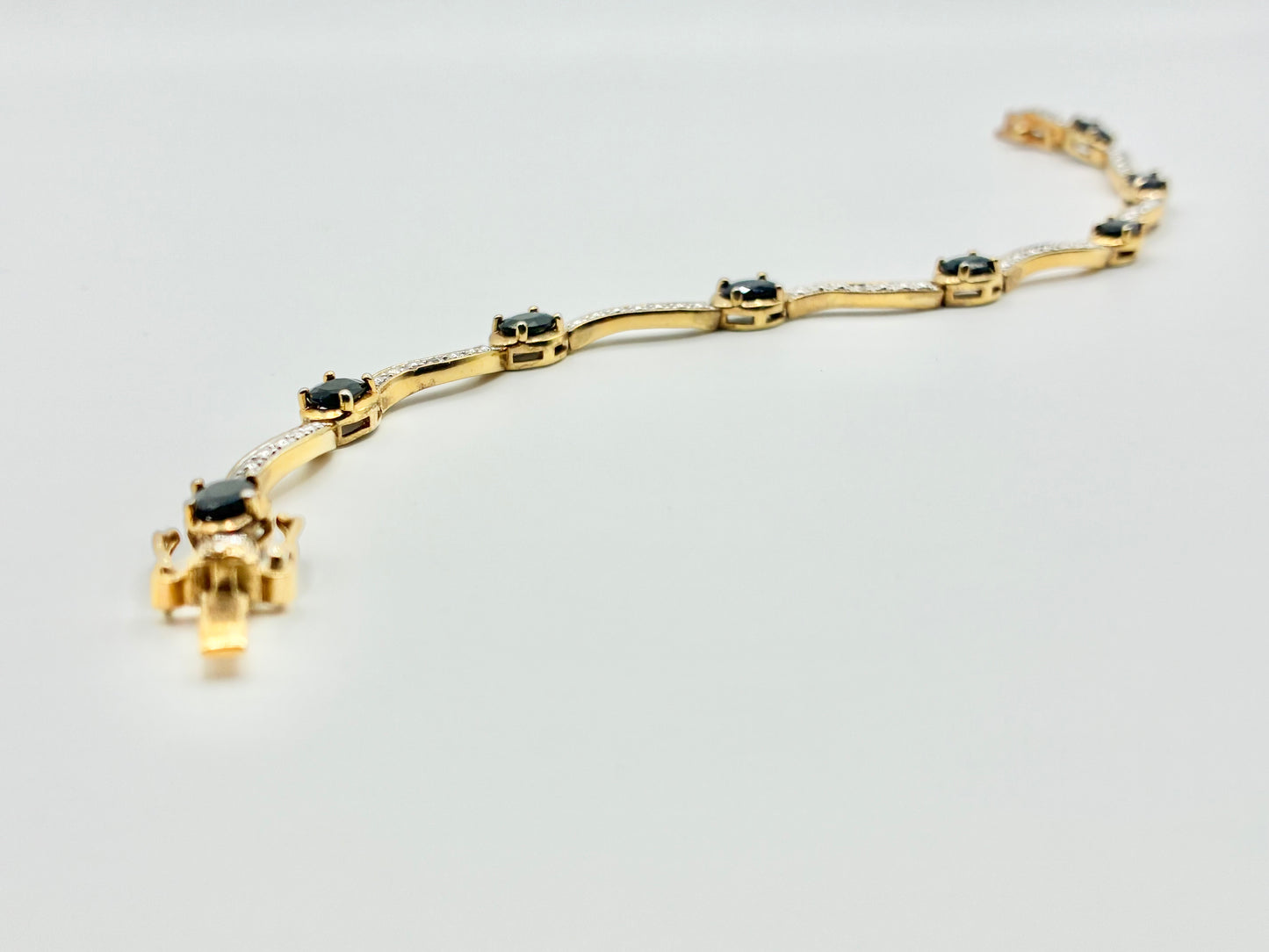 925 Sterling Silver Gold-Tone Black Stone Tennis Bracelet | 7.75"