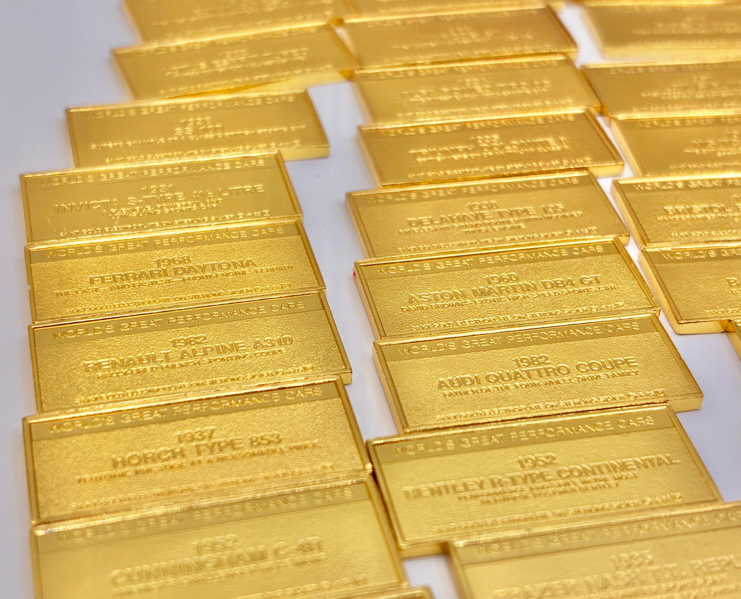 Franklin Mint 100-Piece “World’s Great Performance Cars” Mini Ingot Set – 24K Gold Electroplate on Sterling Silver
