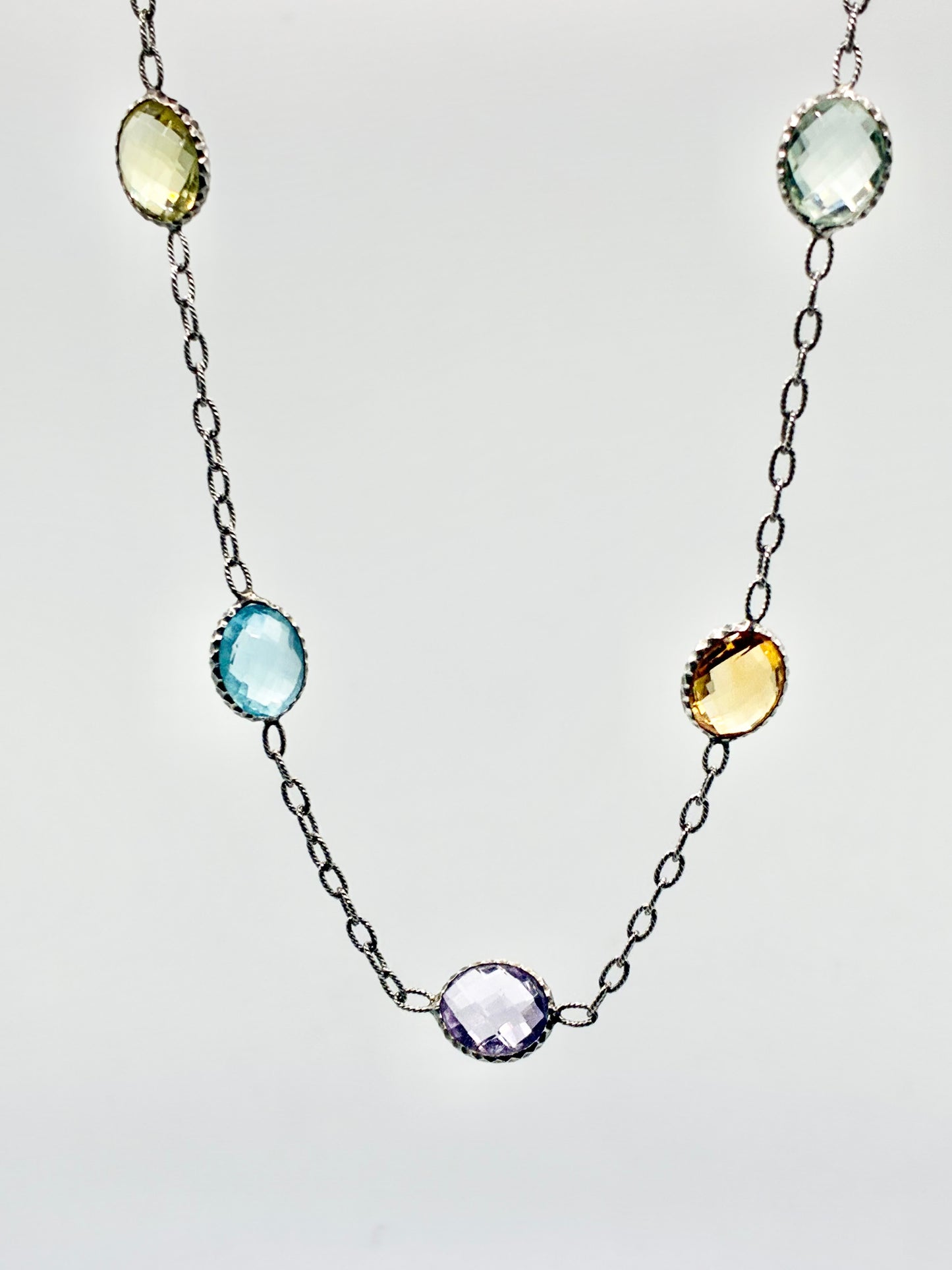 Italian Sterling Multi-Gem Station Necklace – 18”