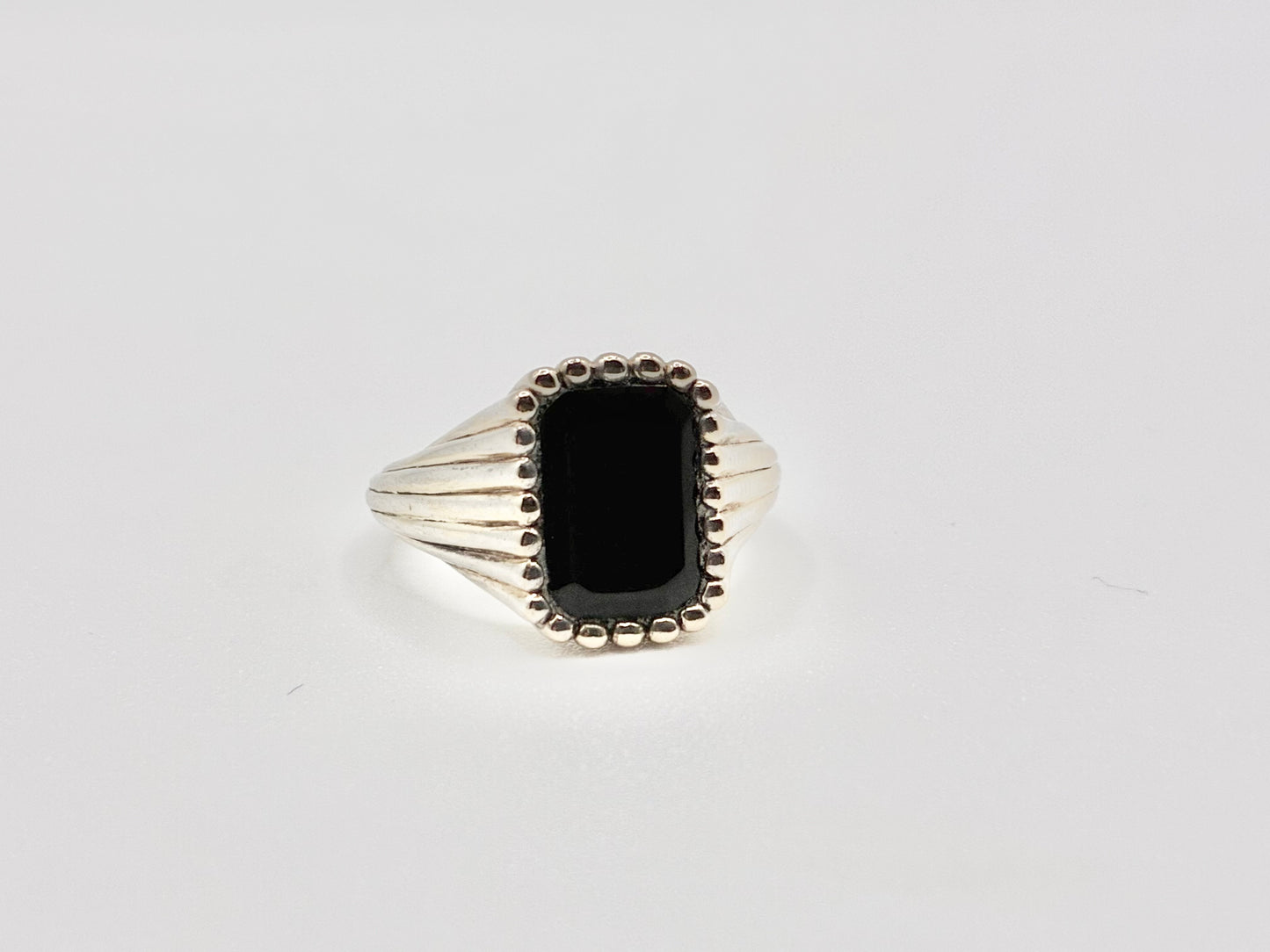 Sterling Silver Black Onyx Beaded-Edge Ring — Size 5