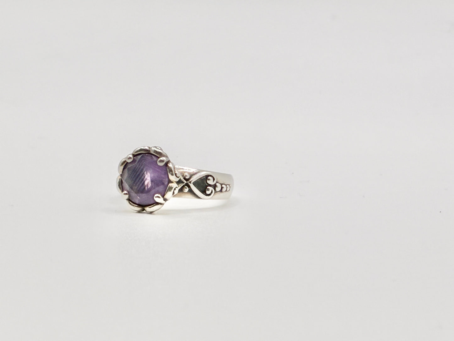 925 Sterling Silver Purple Heart Motif Ring — Size 9.25