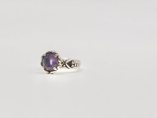 925 Sterling Silver Purple Heart Motif Ring — Size 9.25