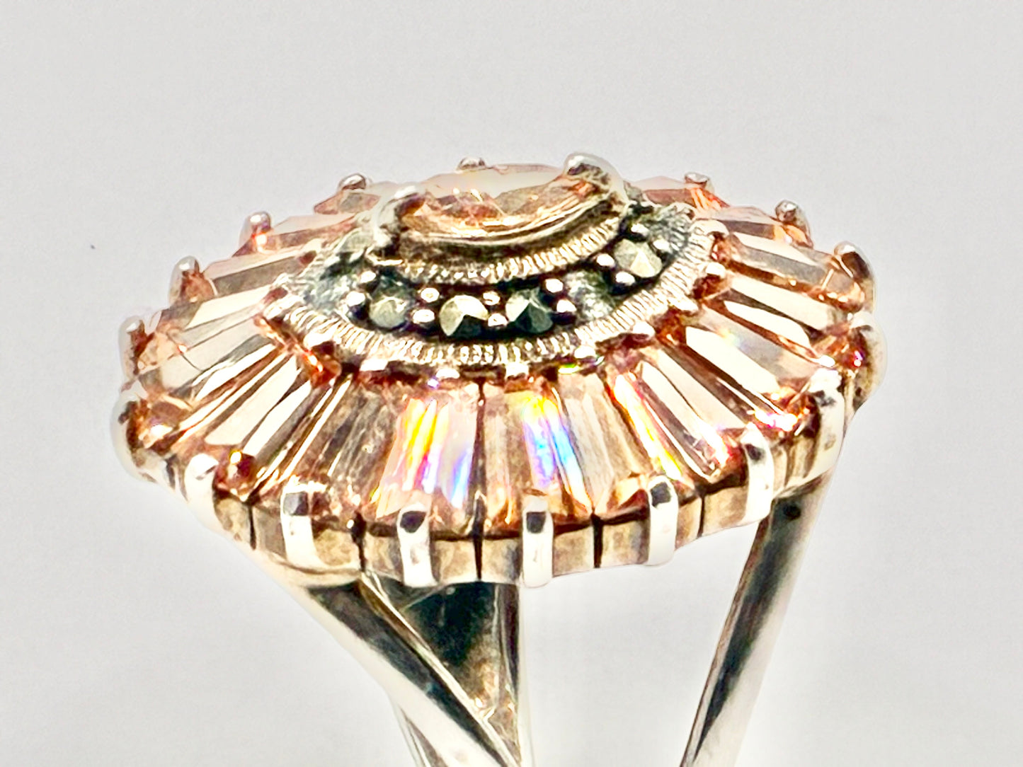 Sterling Silver Sunburst Cocktail Ring - Size 5.75