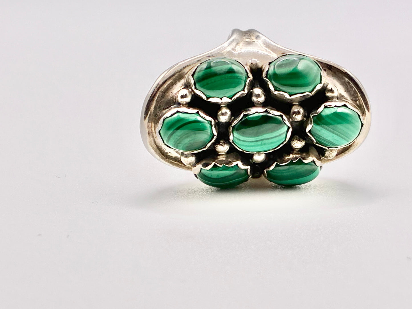 Native American Sterling Malachite Cluster Ring — Size 8