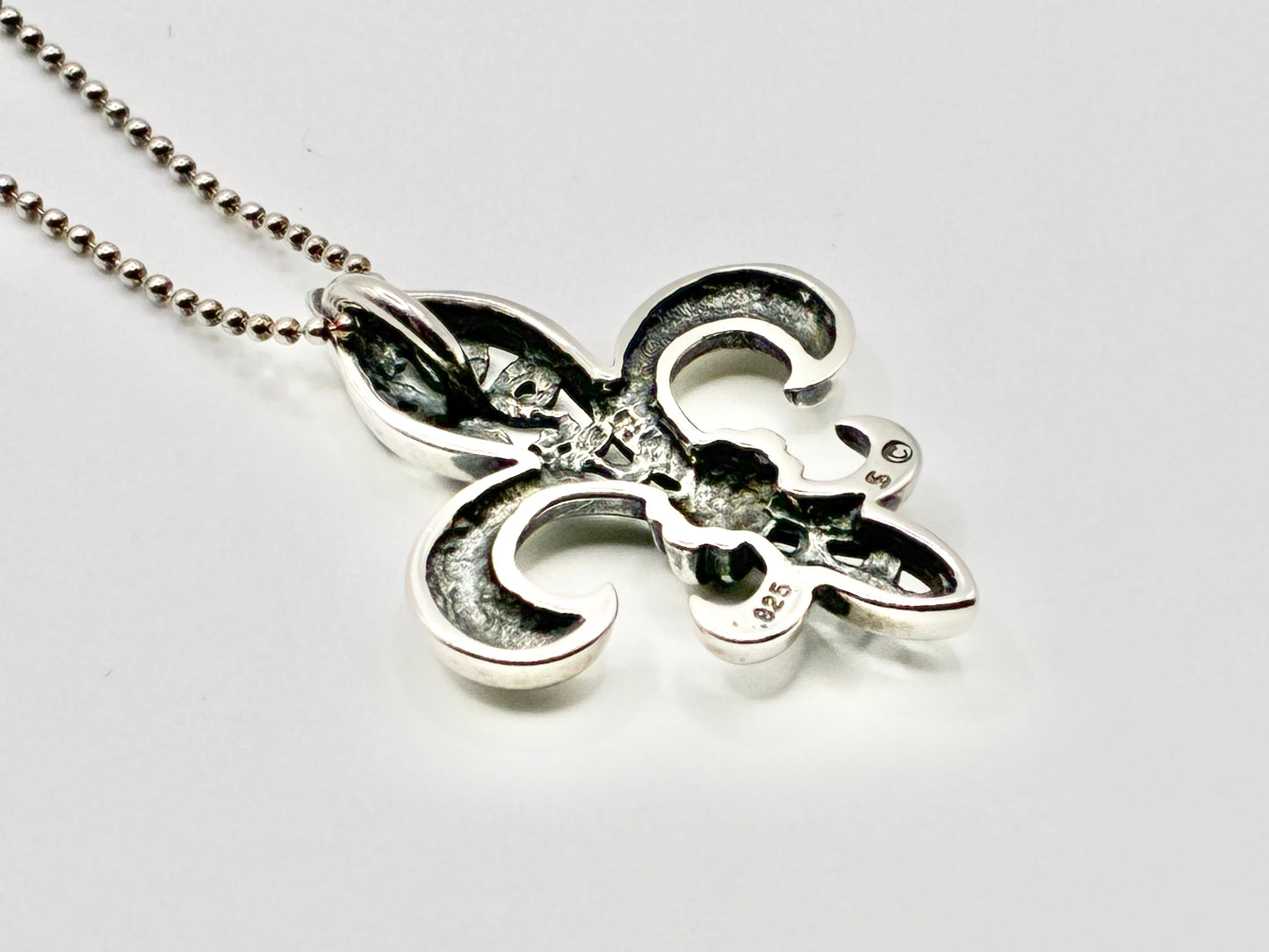 Fleur-de-Lis Sterling Silver Pendant Necklace – 18” 925 Italy Chain, Gothic Cross Style