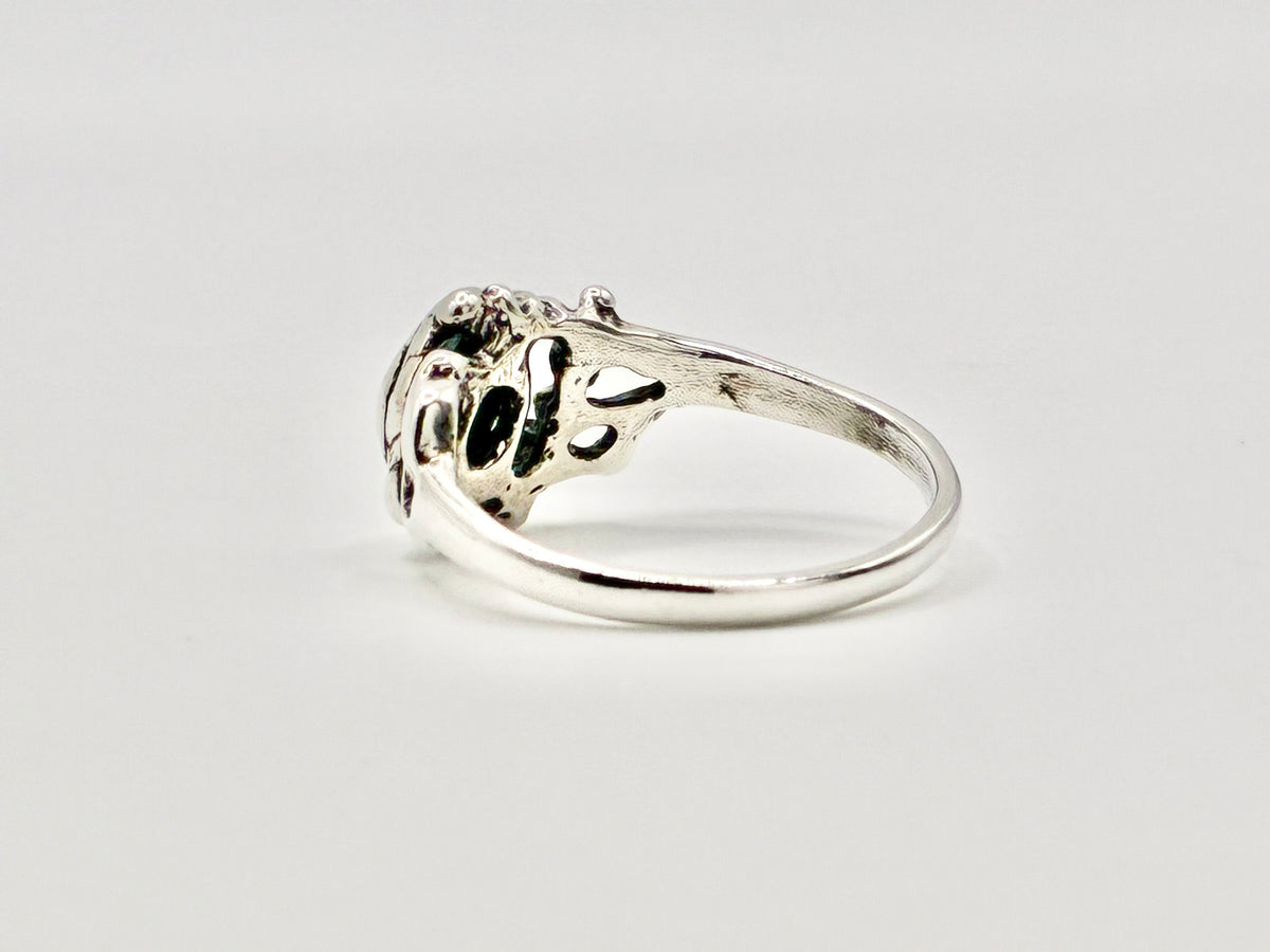 Sterling Silver Blue Cabochon Floral Scroll Ring – Size 12
