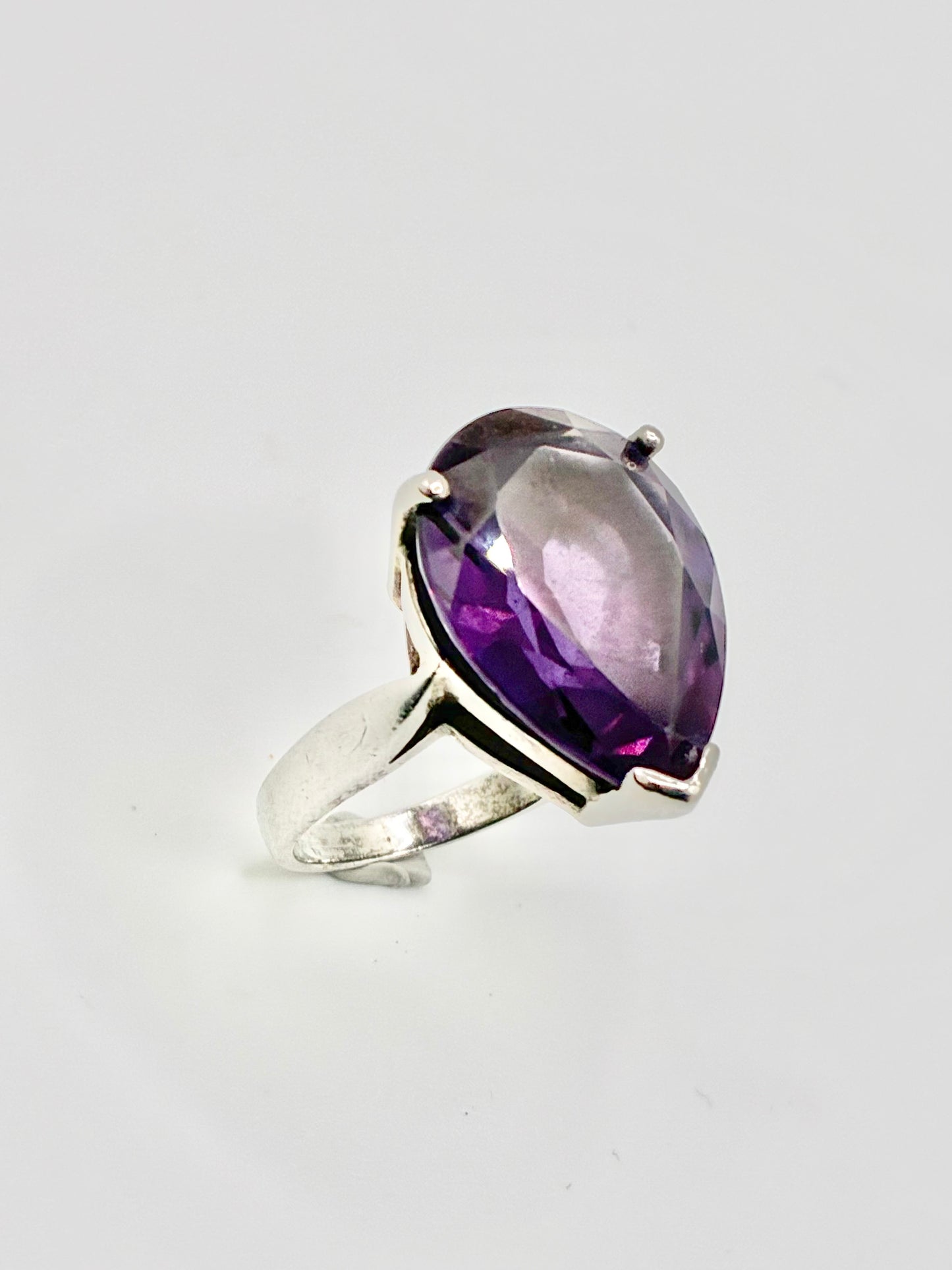 Sterling Silver Pear Shaped Stone Ring - Size 6