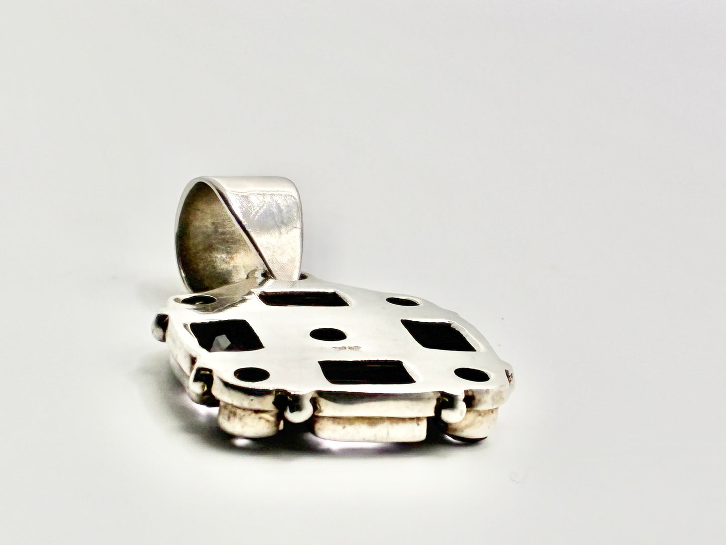 Artisan Sterling Silver Geometric Purple Stone Pendant | 925 | Mexican Style | 1.61"