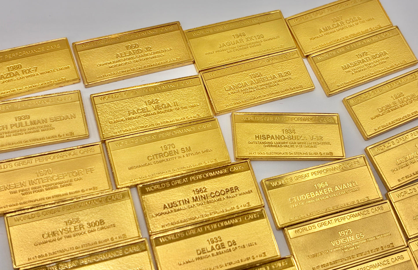 Franklin Mint 100-Piece “World’s Great Performance Cars” Mini Ingot Set – 24K Gold Electroplate on Sterling Silver