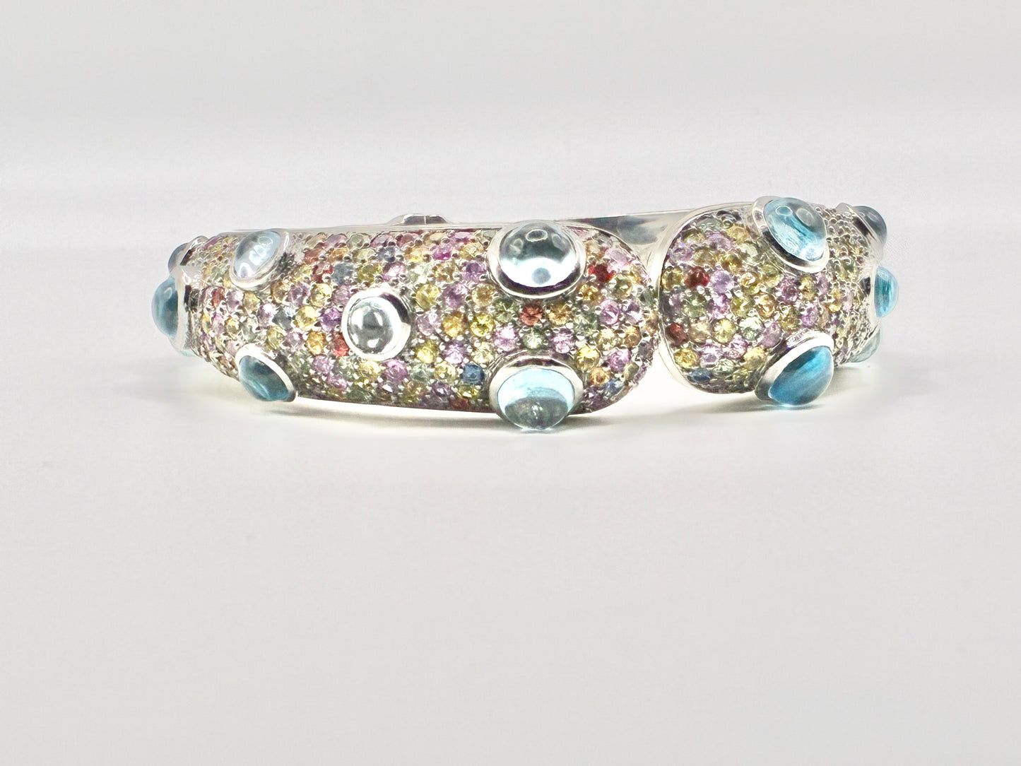 R. Linar Sterling Silver Multicolor Pavé & Blue Cabochon Hinged Bangle