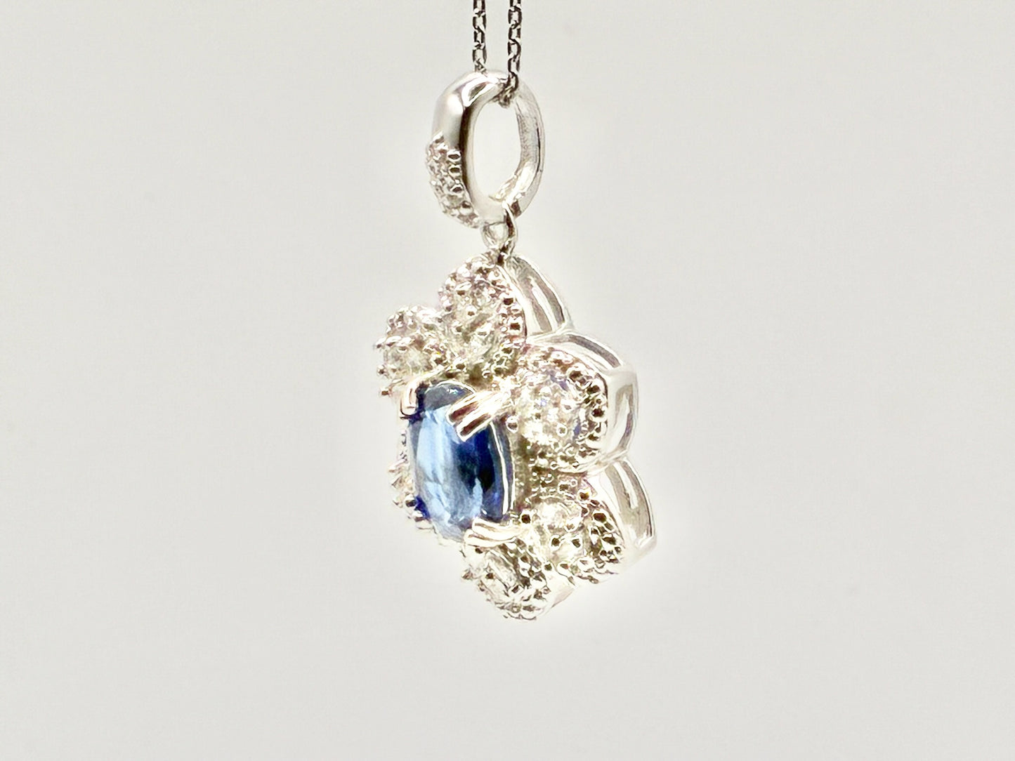 D’Joy 925 Sterling Silver Blue Gemstone Floral Pendant Necklace, 18”