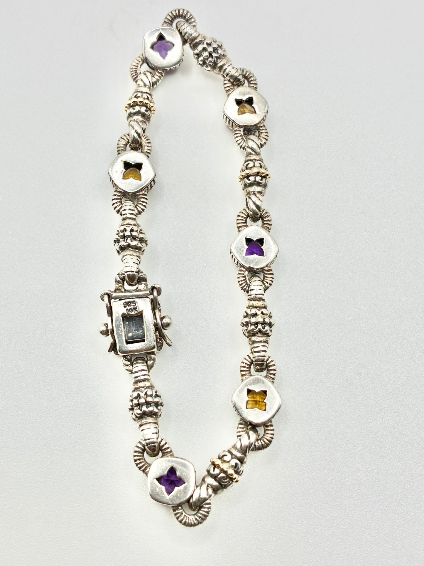 Sterling Silver & 14K Gold Accents Gemstone Bracelet — 7"