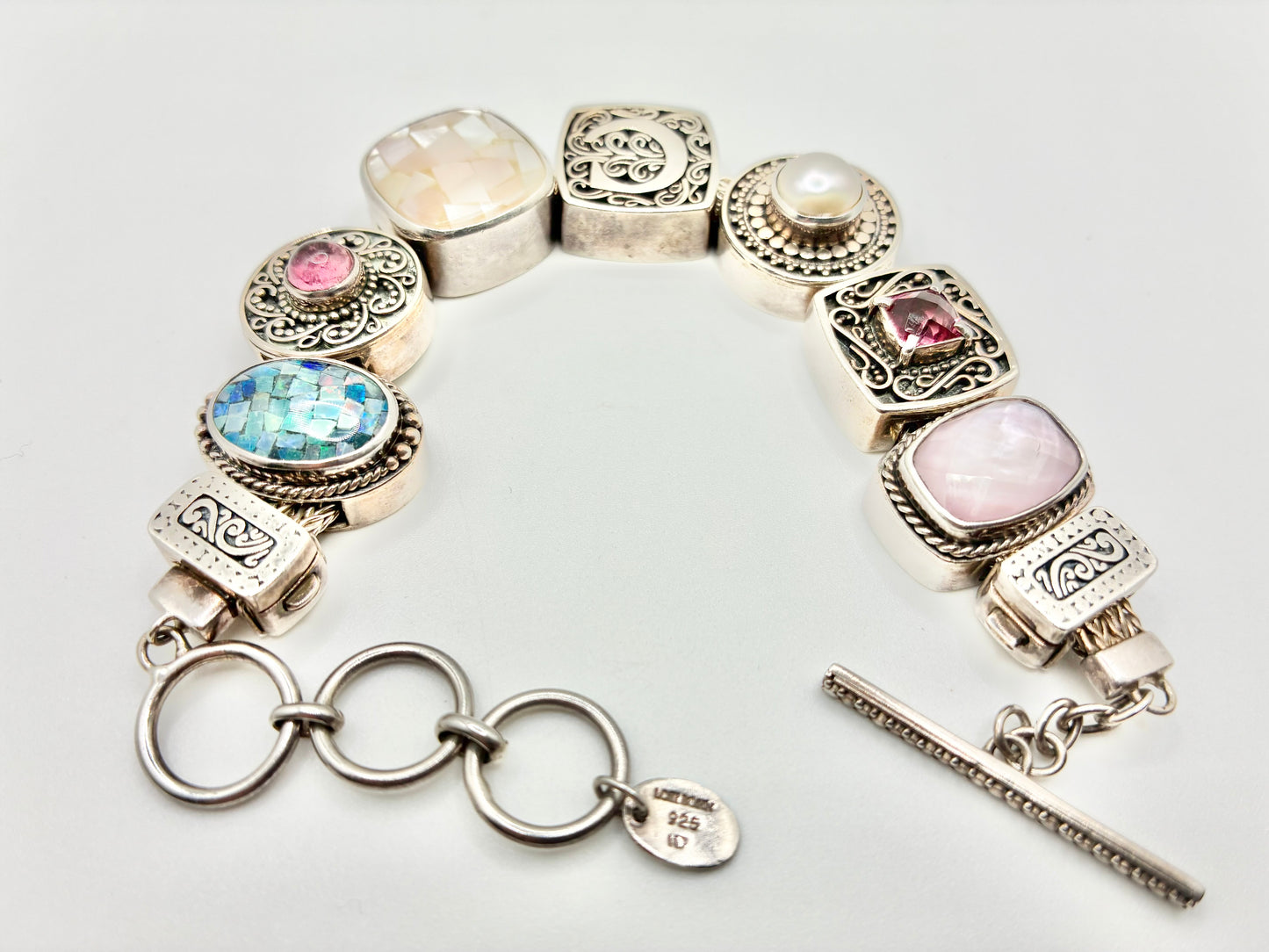 Lori Bonn 925 Sterling Silver Multi-Stone Toggle Bracelet — up to 8"