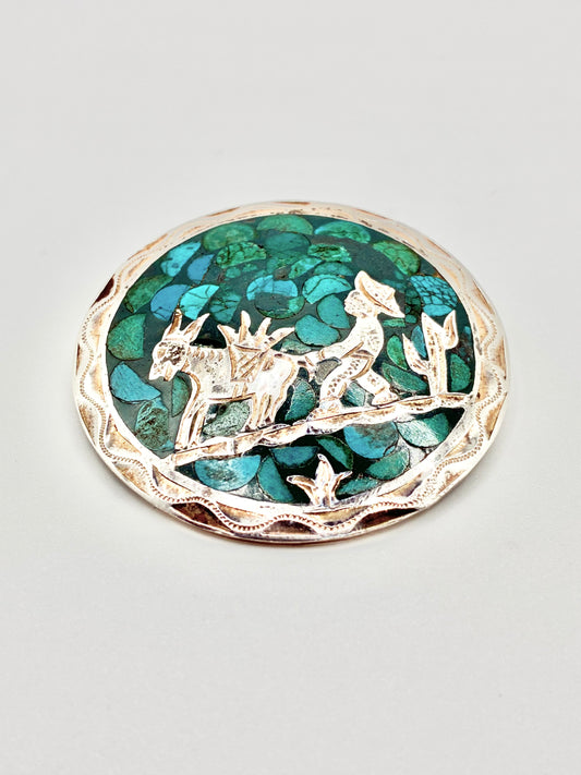 Mexican Sterling Silver Mosaic Pendant/Brooch