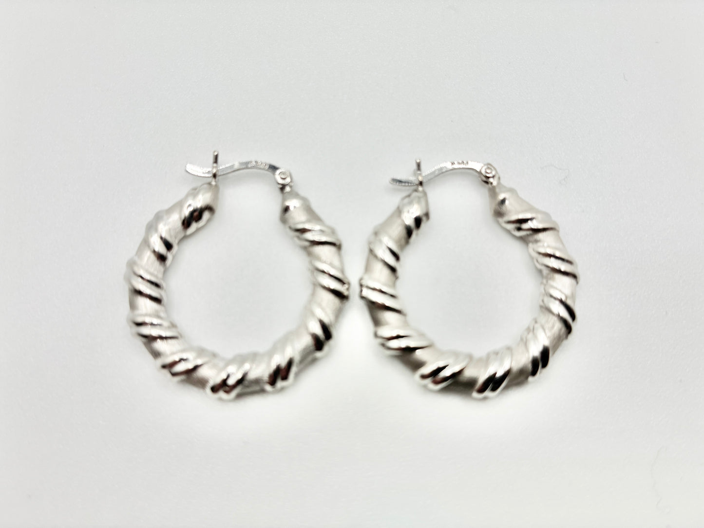 Twisted Hoop Earrings – Silver, Marked 585 A