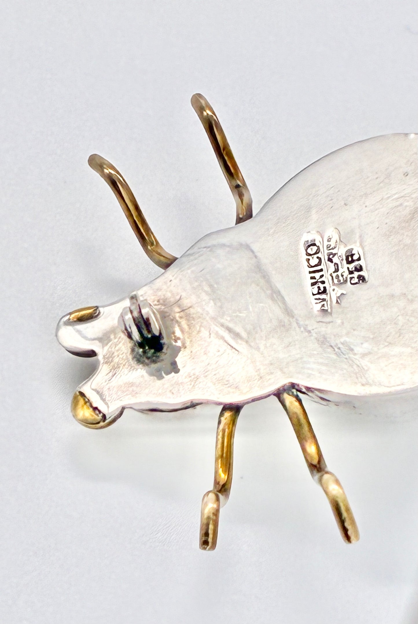 Mexican Sterling Silver Two-Tone Enamel Beetle Brooch