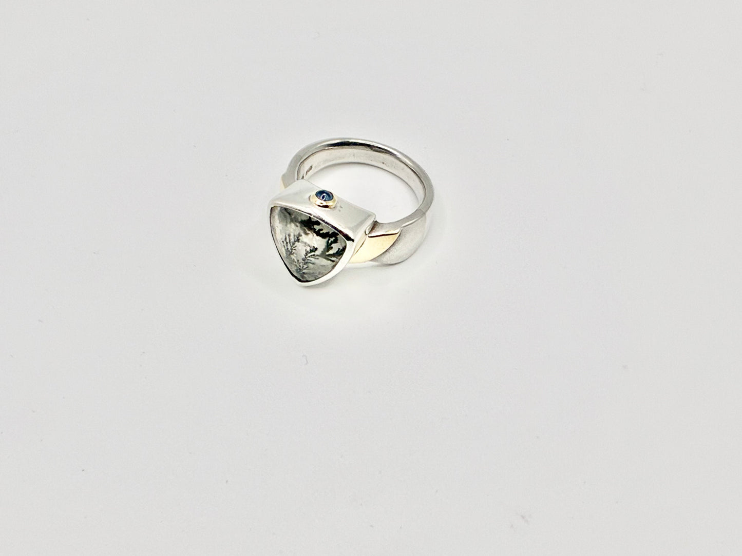 Sterling Silver & 18K Gold Dendritic Agate Ring | Size 7