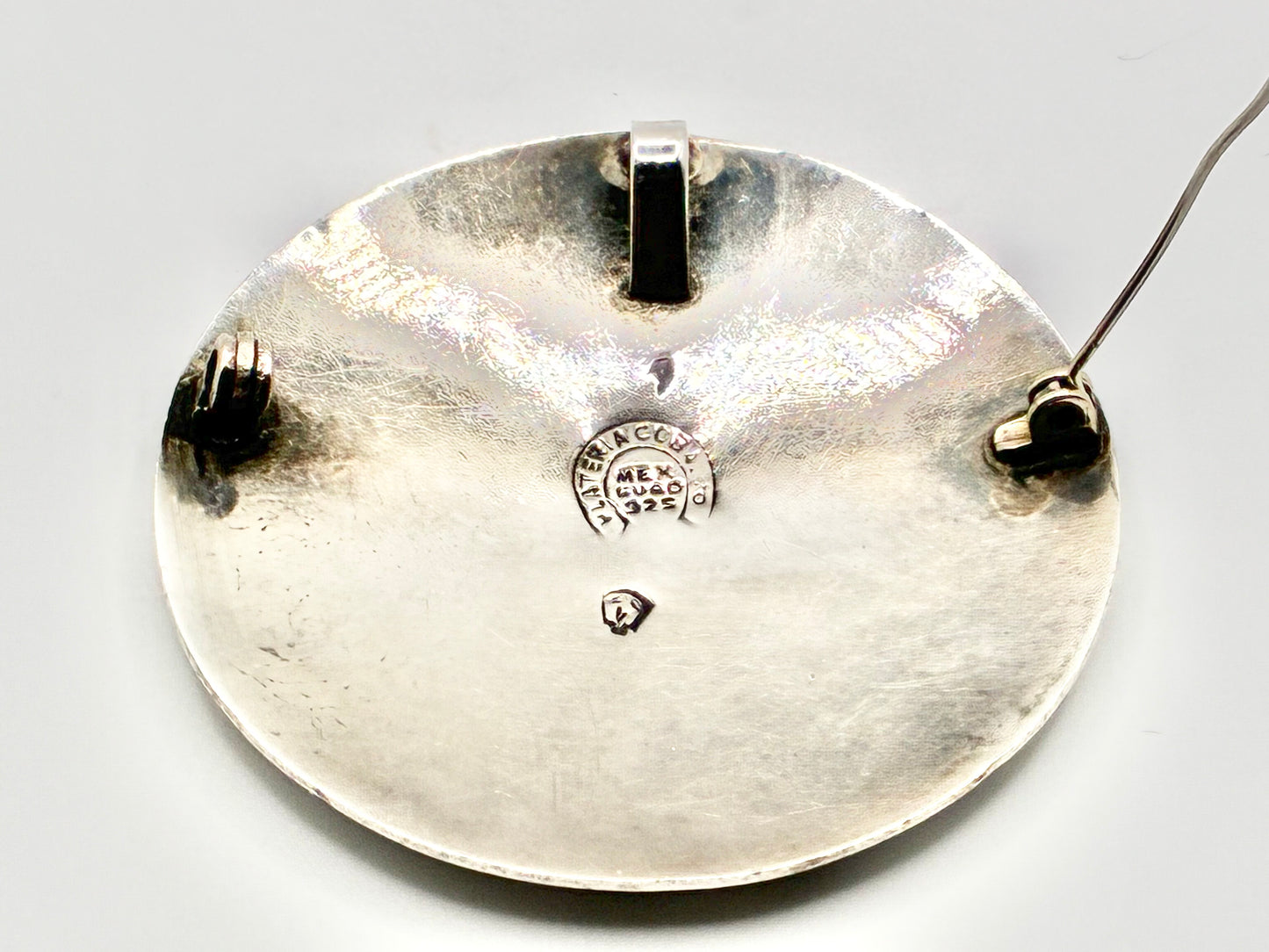 Mexican Sterling Silver Engraved Disc Brooch/Pendant