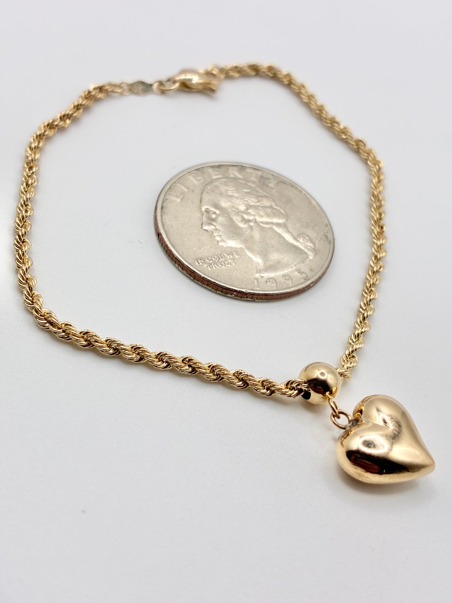 14K Yellow Gold Heart 7" Charm Bracelet