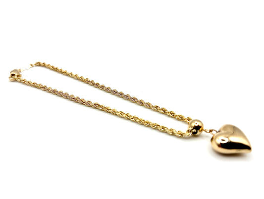14K Yellow Gold Heart 7" Charm Bracelet