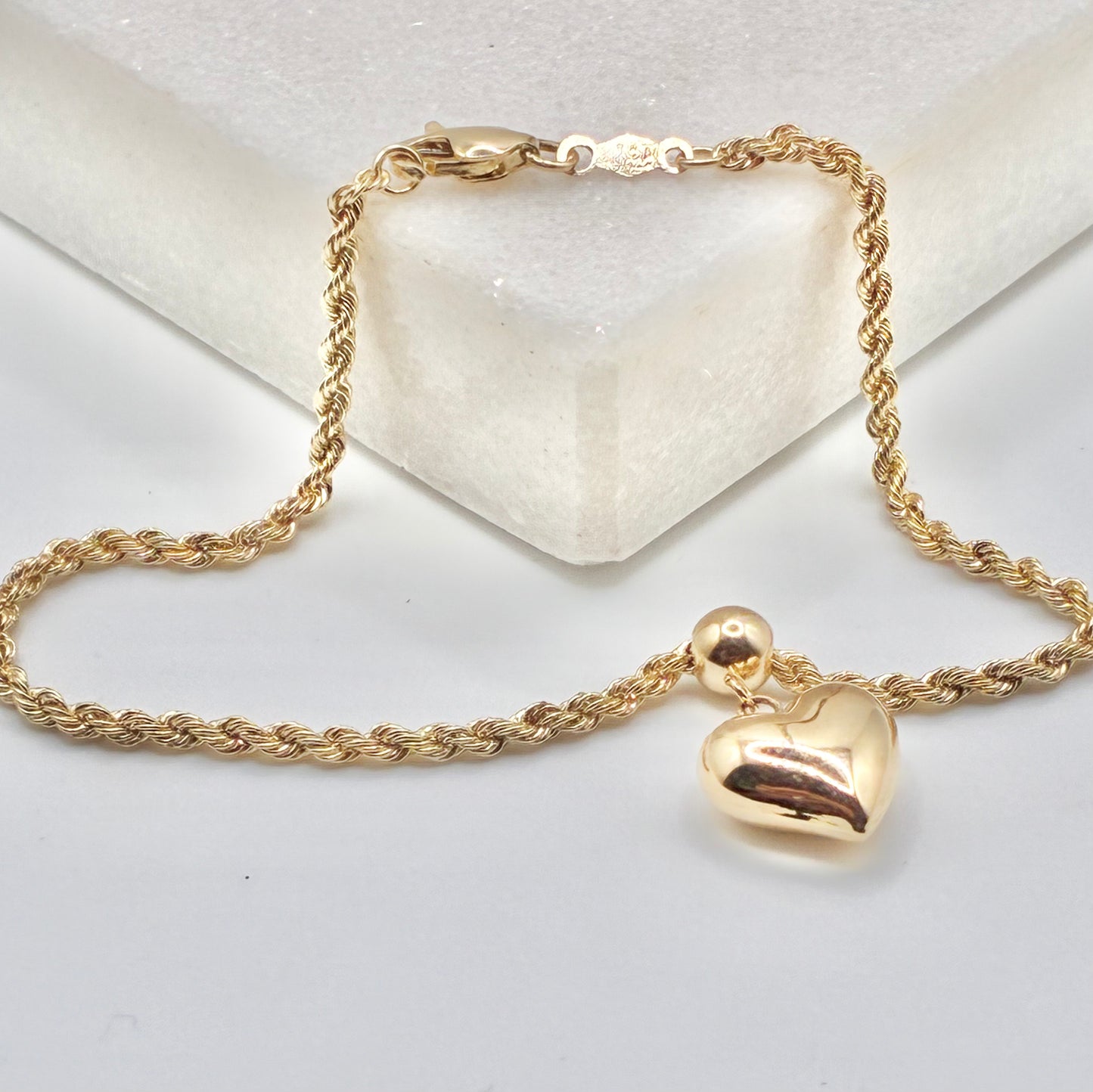 14K Yellow Gold Heart 7" Charm Bracelet
